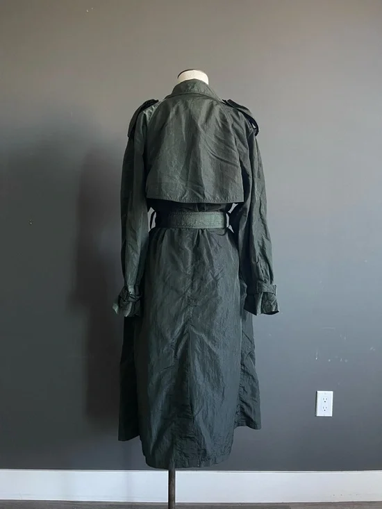Olive Green Trench Coat Belted Lightweight Minimalist The Row Style Chic Paris - Picture 4 of 8